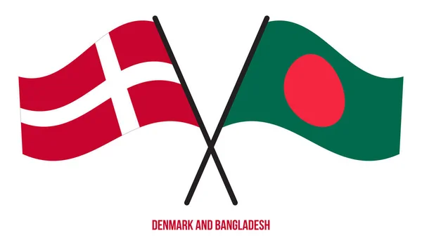 Denmark Bangladesh Flags Crossed Waving Flat Style Official Proportion Correct — 스톡 벡터