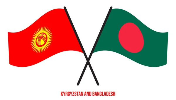 Kyrgyzstan Bangladesh Flags Crossed Waving Flat Style Official Proportion Correct — стоковый вектор