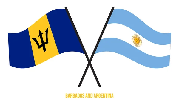 Barbados Argentina Flags Crossed Waving Flat Style Official Proportion Correct — Stock Vector