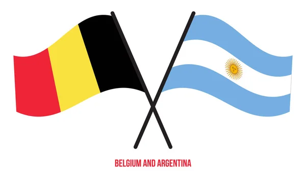 Belgium Argentina Flags Crossed Waving Flat Style Official Proportion Correct — Stock Vector