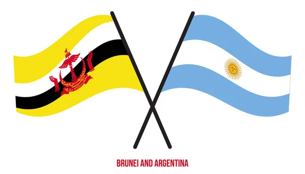 Brunei Argentina Flags Crossed Waving Flat Style Official Proportion Correct — Stock Vector