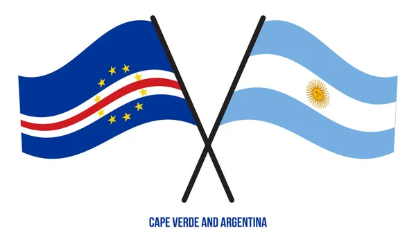 Cape Verde Argentina Flags Crossed Waving Flat Style Official Proportion — Stock Vector