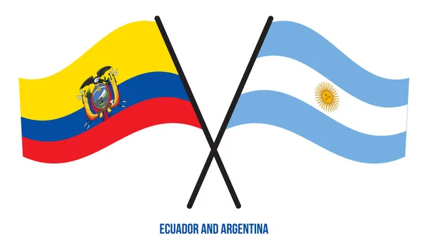 Ecuador Argentina Flags Crossed Waving Flat Style Official Proportion Correct — Stock Vector