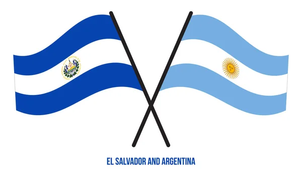 Salvador Argentina Flags Crossed Waving Flat Style Official Proportion Correct — Stock Vector