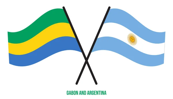 Gabon Argentinië Vlaggen Gekruist Zwaaien Platte Stijl Officiële Proportie Juiste — Stockvector