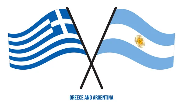 Greece Argentina Flags Crossed Waving Flat Style Official Proportion Correct — Stock Vector