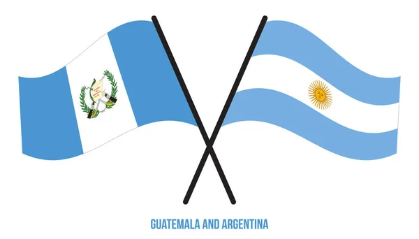 Guatemala Argentina Flags Crossed Waving Flat Style Official Proportion Correct — Stock Vector
