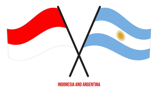 Indonesia Argentina Flags Crossed Waving Flat Style Official Proportion Correct — Stock Vector