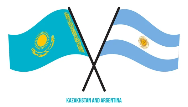 Kazakhstan Argentina Flags Crossed Waving Flat Style Official Proportion Correct — Stock Vector