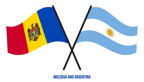 Moldova Argentina Flags Crossed Waving Flat Style Official Proportion Correct — Stock Vector