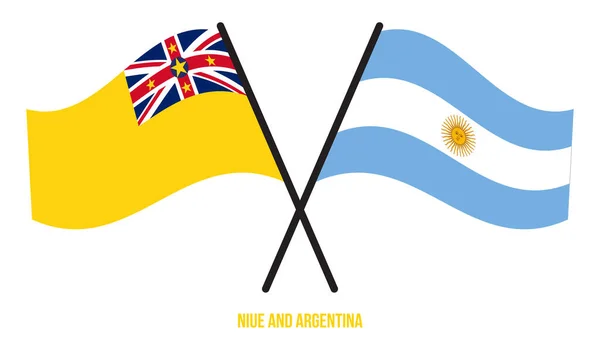 Niue Argentina Flags Crossed Waving Flat Style Official Proportion Correct — Stock Vector