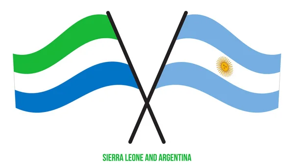 Sierra Leone Argentina Flags Crossed Waving Flat Style Official Proportion — Stock Vector