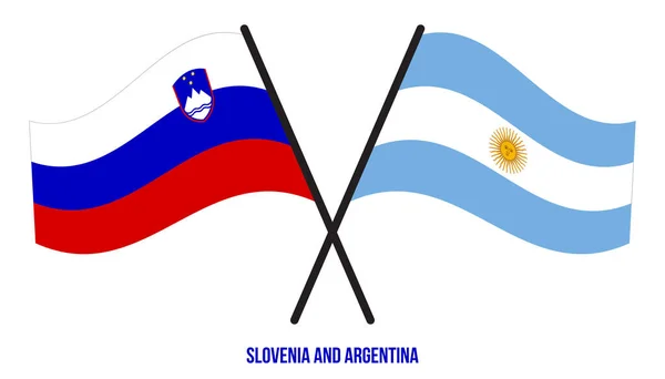 Slovenia Argentina Flags Crossed Waving Flat Style Official Proportion Correct — Stock Vector