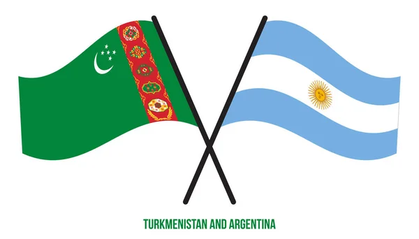 Die Flaggen Turkmenistans Und Argentiniens Wehten Flach Offiziell Korrekte Farben — Stockvektor