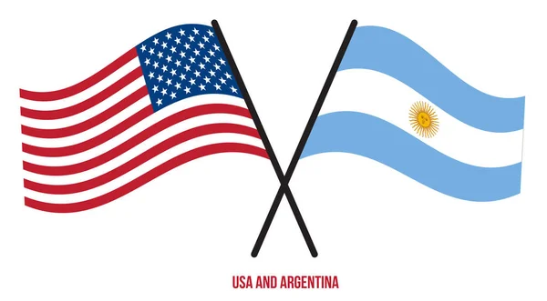 美国和阿根廷国旗交叉摇曳的平面风格 官方比例 正确的颜色 — 图库矢量图片