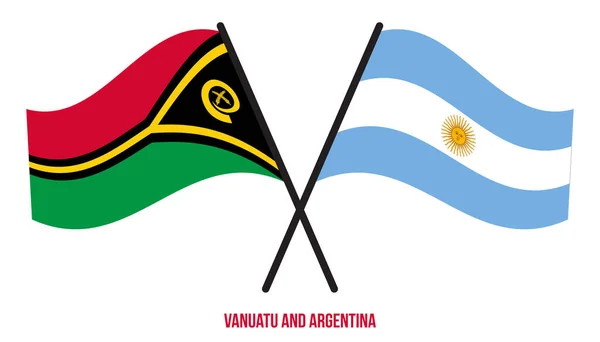 Bandeiras Vanuatu Argentina Cruzadas Acenando Estilo Plano Proporção Oficial Cores — Vetor de Stock