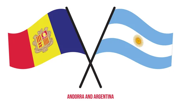 Andorra Argentina Flags Crossed Waving Flat Style Official Proportion Correct — Stock Vector