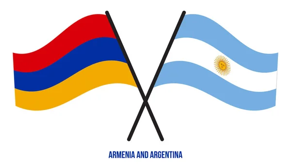 Armenia Argentina Flags Crossed Waving Flat Style Official Proportion Correct — Stock Vector