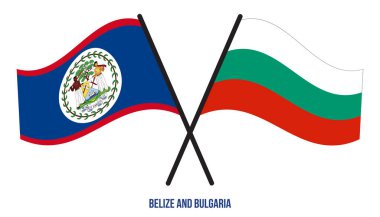 Belize ve Bulgaristan Bayrakları Çapraz ve Dalgalı Düz Tarz. Resmi Orantı. Renkleri Düzelt.