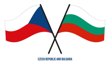 Çek Cumhuriyeti ve Bulgaristan Bayrakları Çapraz ve Dalgalı Düz Stil. Resmi Orantı. Renkleri Düzelt.