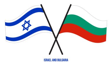 İsrail ve Bulgaristan Bayrakları Çapraz ve Dalgalı Düz Stil. Resmi Orantı. Renkleri Düzelt.