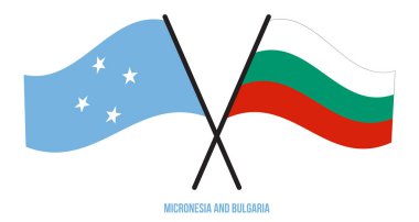 Mikronezya ve Bulgaristan Bayrakları Çapraz ve Dalgalı Düz Stil. Resmi Orantı. Renkleri Düzelt.