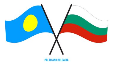 Palau ve Bulgaristan Bayrakları Çapraz ve Dalgalı Düz Tarz. Resmi Orantı. Renkleri Düzelt.