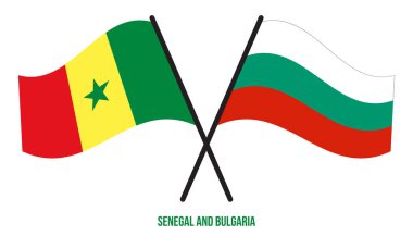 Senegal ve Bulgaristan Bayrakları Geçildi ve Sallanan Düz Stil. Resmi Orantı. Renkleri Düzelt.