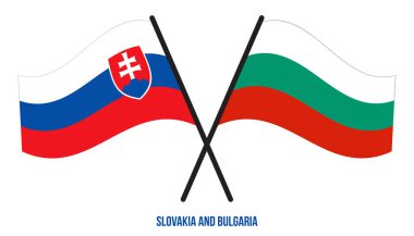 Slovakya ve Bulgaristan Bayrakları Çapraz ve Dalgalı Düz Stil. Resmi Orantı. Renkleri Düzelt.