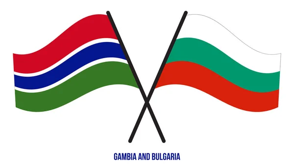 Banderas Gambia Bulgaria Cruzadas Ondeando Estilo Plano Proporción Oficial Colores — Vector de stock
