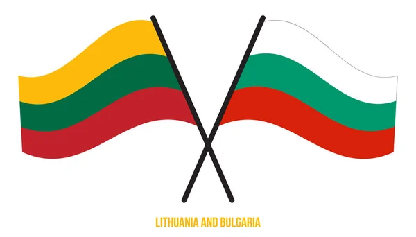 Lituania Bulgaria Banderas Cruzadas Ondeando Estilo Plano Proporción Oficial Colores — Vector de stock