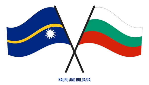 Banderas Nauru Bulgaria Cruzadas Ondeando Estilo Plano Proporción Oficial Colores — Vector de stock