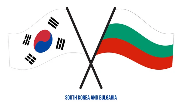 Coreia Sul Bulgária Bandeiras Cruzadas Acenando Estilo Plano Proporção Oficial — Vetor de Stock