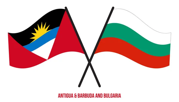 Antigua Barbuda Bulgaria Banderas Cruzadas Ondeando Estilo Plano Proporción Oficial — Vector de stock