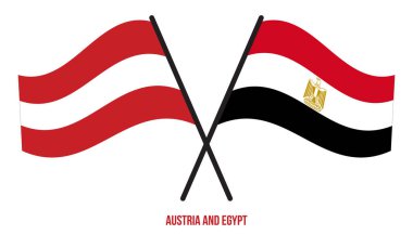 Avusturya ve Mısır Bayrakları Çapraz ve Dalgalanan Düz Stil. Resmi Orantı. Renkleri Düzelt.