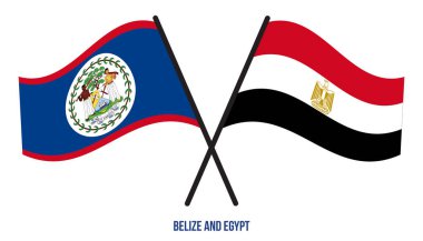 Belize ve Mısır Bayrakları Çarpıştı ve Sallanan Düz Stil. Resmi Orantı. Renkleri Düzelt.