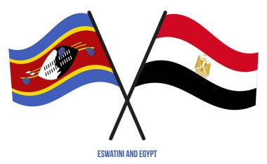 Eswatini ve Mısır Bayrakları Çarpıştı ve Sallanan Düz Stil. Resmi Orantı. Renkleri Düzelt.