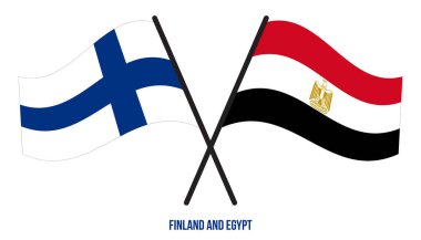 Finlandiya ve Mısır Bayrakları Çapraz ve Dalgalanan Düz Stil. Resmi Orantı. Renkleri Düzelt.
