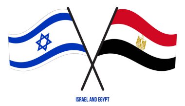 İsrail ve Mısır Bayrakları Çapraz ve Sallanan Düz Stil. Resmi Orantı. Renkleri Düzelt.