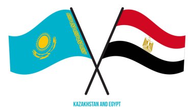 Kazakistan ve Mısır Bayrakları Çapraz ve Sallanan Düz Tarz. Resmi Orantı. Renkleri Düzelt.