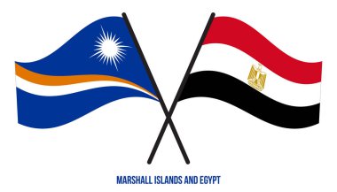 Marshall Adaları ve Mısır Bayrakları Çapraz ve Dalgalanan Düz Stil. Resmi Orantı. Renkleri Düzelt.
