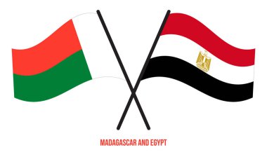 Madagaskar ve Mısır Bayrakları Çarpıştı ve Sallanan Düz Stil. Resmi Orantı. Renkleri Düzelt.