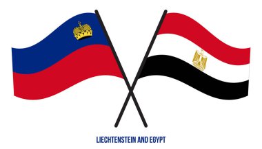 Lihtenştayn ve Mısır Bayrakları Çapraz ve Sallanan Düz Stil. Resmi Orantı. Renkleri Düzelt.