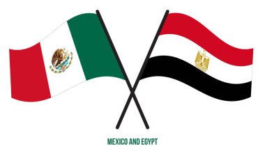 Meksika ve Mısır Bayrakları Çarpıştı ve Sallanan Düz Stil. Resmi Orantı. Renkleri Düzelt.