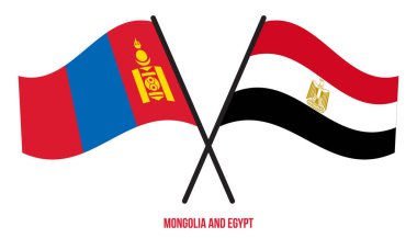 Moğolistan ve Mısır Bayrakları Çarpıştı ve Sallanan Düz Stil. Resmi Orantı. Renkleri Düzelt.