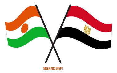Nijer ve Mısır Bayrakları Çarpıştı ve Sallanan Düz Stil. Resmi Orantı. Renkleri Düzelt.