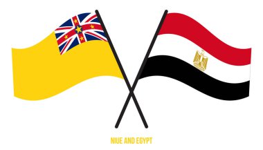 Niue ve Mısır Bayrakları Çarpıştı ve Sallanan Düz Stil. Resmi Orantı. Renkleri Düzelt.