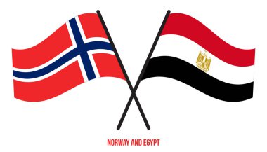 Norveç ve Mısır Bayrakları Çapraz ve Sallanan Düz Tarz. Resmi Orantı. Renkleri Düzelt.