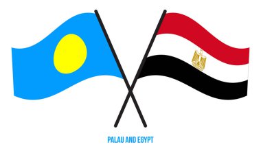 Palau ve Mısır Bayrakları Çarpıştı ve Sallanan Düz Stil. Resmi Orantı. Renkleri Düzelt.