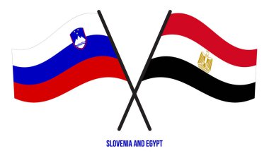 Slovenya ve Mısır Bayrakları Çapraz ve Sallanan Düz Stil. Resmi Orantı. Renkleri Düzelt.